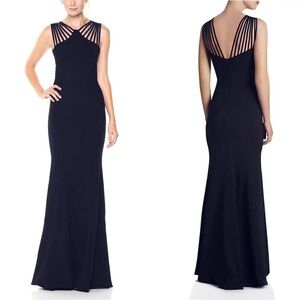 Dress the Population Navy Strappy Maxi Dress Harlow Crepe Gown XS